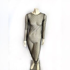 Revolve Sheer Black Gold Stars Dress Size M